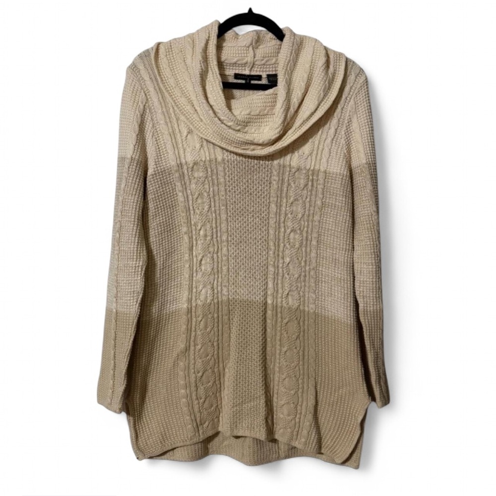 **SOLD** Jeanne Pierre Neutral Color Block Cowl Neck Tunic Sweater - Medium - Picture 2 of 8